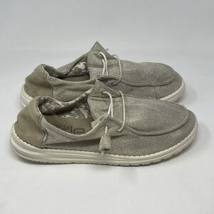 Hey Dude Wendy Stretch Shoes Womens 9 Sparkling Beige Slip On Comfort Casual